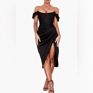 House of CB Loretta off the shoulder satin corset Black Dress